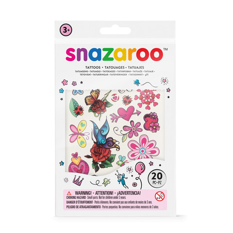 Bustina 20 tatuaggi temporanei Snazaroo Fantasy - fantasia farfalle, fiori e cuoricini - 1198314